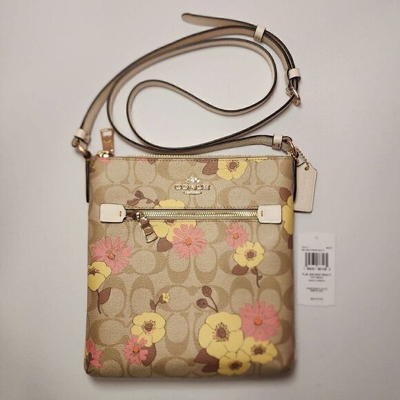 NWT Coach CH717 Floral Signature Mini Rowan File Bag Crossbody Light Khaki Multi - Picture 1 of 4